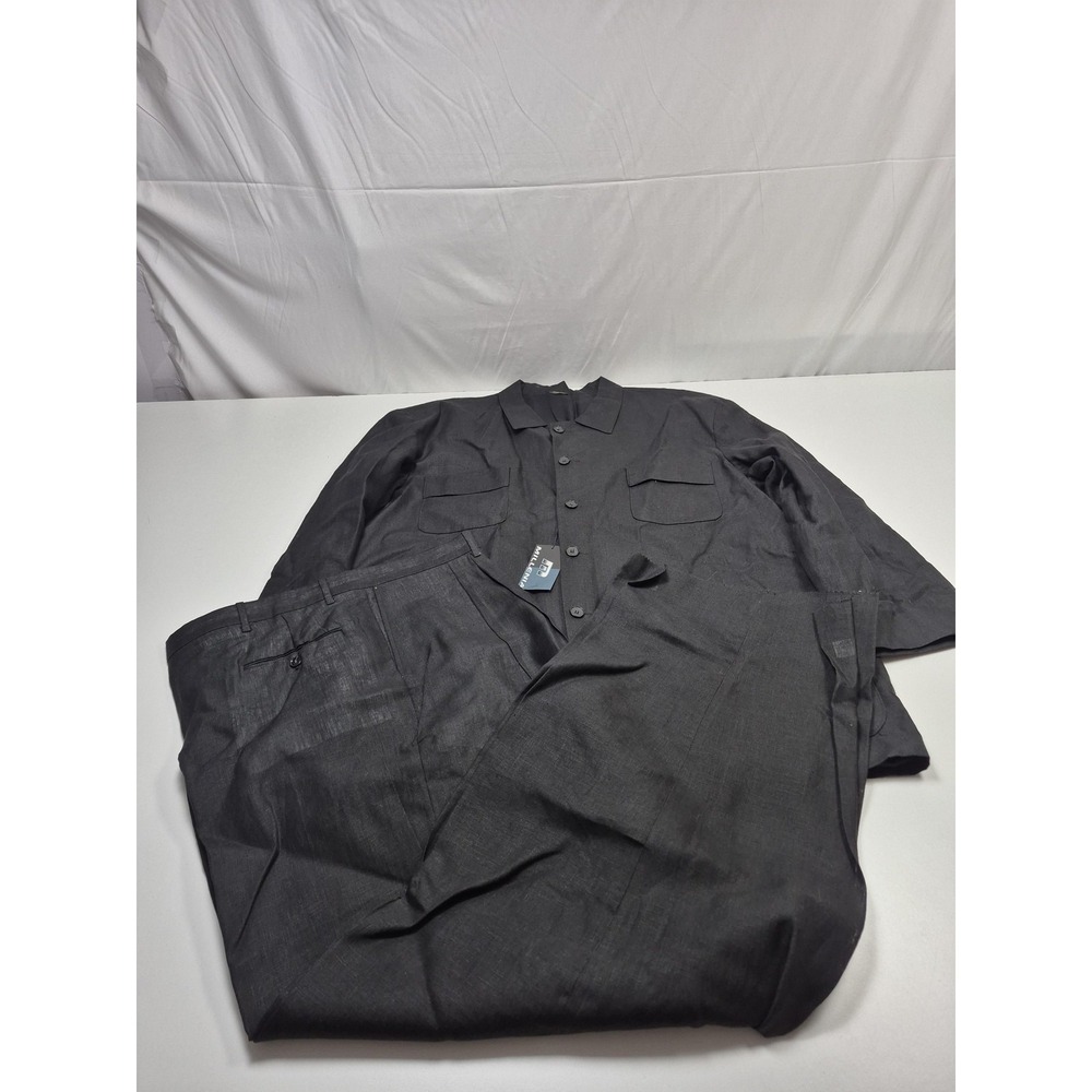 VTG Millena Suit Mens 4XL Black 100% Linen 2 Piece 49x36 Big Tall USA Summer